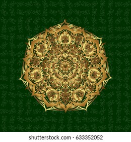 Hand drawing gold star with elegant element isolated on a green background. Vector illustration.