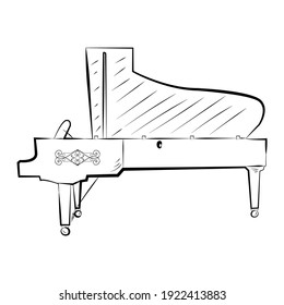 Hand drawing of a grand piano isolated on white background. Vector