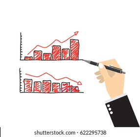 hand drawing graph of growth.vector