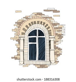 Hand drawing graphic background with window.vector illustration.Sketch.