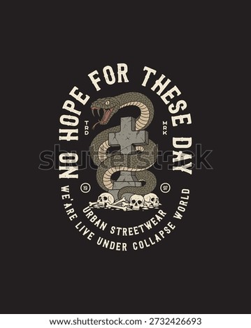 Hand Drawing Graphic tee Dark Urban Streetwear Design with Snake, Cross, Skulls, and Text