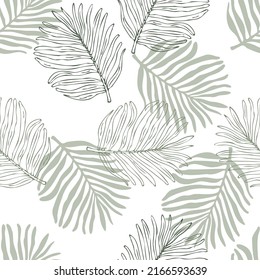Hand drawing greem plam leaves, seamless pattern vector illustration.