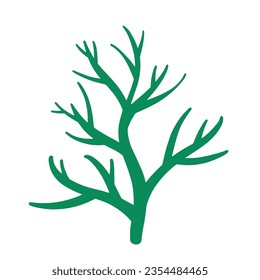 Hand drawing green algae, sea grass, underwater seaweed plants and coral. Vector illustration design elements collection on a white background