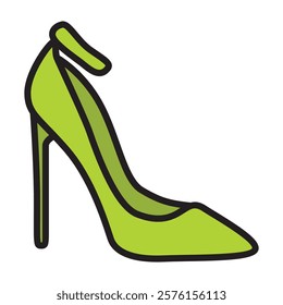 Hand Drawing of Green High Heel Shoe with Chic and Elegant Style