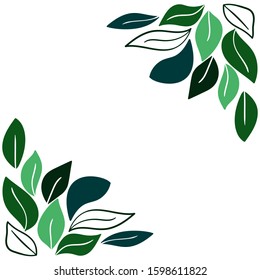 Hand drawing. Green leaves. Frame of green leaves