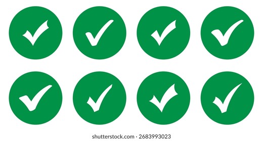 Hand drawing green tick mark icon on white background. Digital hand drawing check mark vector set. Creative vector tick mark icon set.