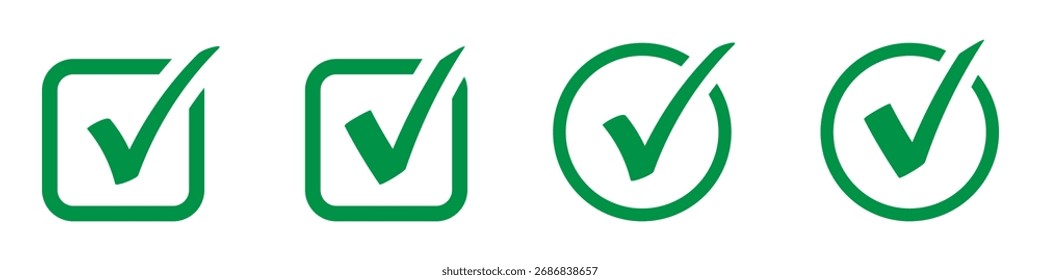 Dibujo a mano icono de marca de garrapata verde sobre fondo blanco. Conjunto de Vector de marca de verificación de dibujo digital a mano. Conjunto de iconos de marca de Vector creativo.
