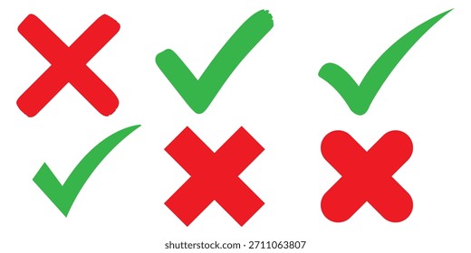Handzeichnung mit grünem Häkchen Symbol auf weißem Hintergrund. Digitaler Zeigerzeichensatz für Prüfzeichen, Vektorsatz. Symbolsatz für kreative Vektorteilstriche.