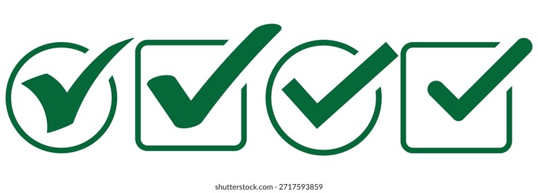 Dibujo a mano icono de marca de garrapata verde sobre fondo blanco. Conjunto de Vector de marca de verificación de dibujo digital a mano. Conjunto de iconos de marca de Vector creativo.