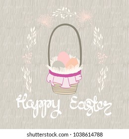 Hand drawing greeting card with basket of eggs