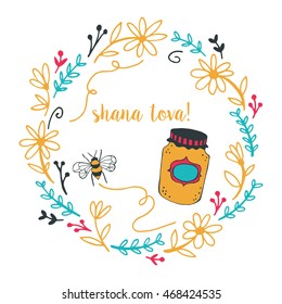 Hand drawing greeting card design for Jewish New Year holiday Rosh Hashana