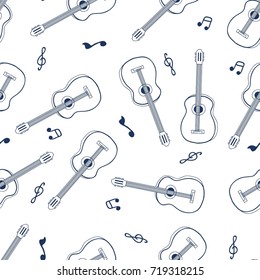 Hand drawing guitar seamless pattern print design. Vector illustration design for fashion fabrics, textile graphics, prints.