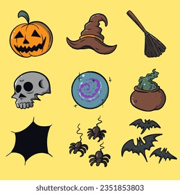 hand drawing halloween cartoon element set