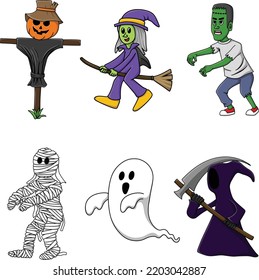 hand drawing halloween character set