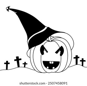 Hand drawing of halloween pumpkin with cross isolated on transparent background