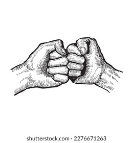 hand drawing hands that are clenching and colliding
