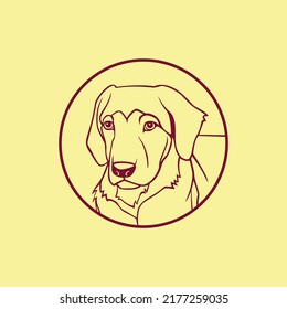 Hand drawing handsome dog face with a yellow background