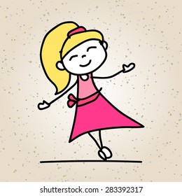 Hand Drawing Happy Cute Girl Pink Stock Vector (Royalty Free) 283392317 ...