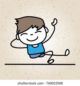 hand drawing happy cute kid line art. abstract people. happiness concept and illustration