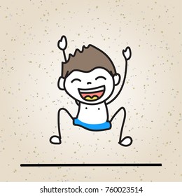 hand drawing happy cute kid line art. abstract people. happiness concept and illustration