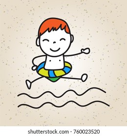hand drawing happy cute kid line art. abstract people. happiness concept and illustration