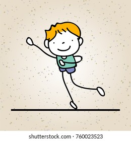hand drawing happy cute kid line art. abstract people. happiness concept and illustration