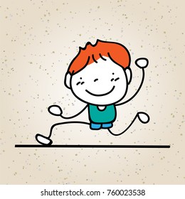 hand drawing happy cute kid line art. abstract people. happiness concept and illustration