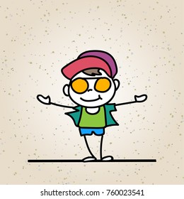 hand drawing happy cute kid line art. abstract people. happiness concept and illustration