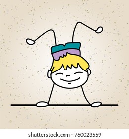 hand drawing happy cute kid line art. abstract people. happiness concept and illustration