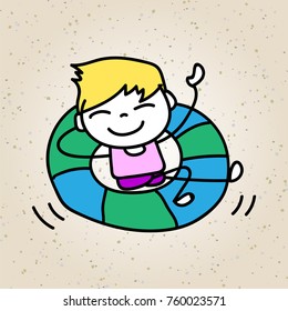 hand drawing happy cute kid line art. abstract people. happiness concept and illustration