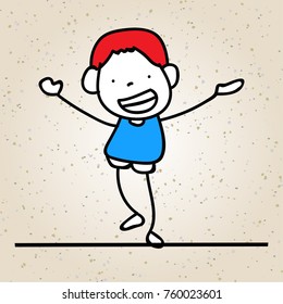 hand drawing happy cute kid line art. abstract people. happiness concept and illustration