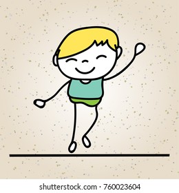 hand drawing happy cute kid line art. abstract people. happiness concept and illustration