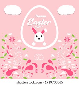 hand drawing happy easter day bunnies and flower