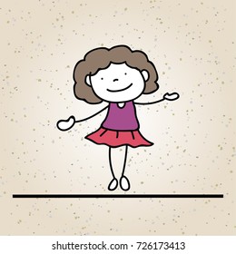 hand drawing happy girl line art. abstract people. happiness concept and vector illustration