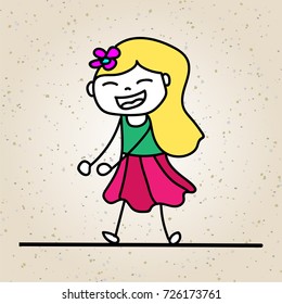 hand drawing happy girl line art. abstract people. happiness concept and vector illustration