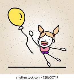 hand drawing happy girl line art. abstract people. happiness concept and illustration