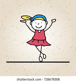 hand drawing happy girl line art. abstract people. happiness concept and illustration
