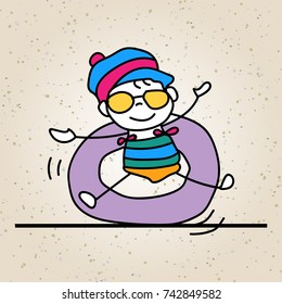 hand drawing happy girl line art. abstract people swimming. happiness concept and illustration