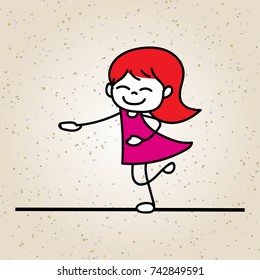 hand drawing happy girl line art. abstract people. happiness concept and illustration