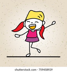 hand drawing happy girl line art. abstract people. happiness concept and illustration