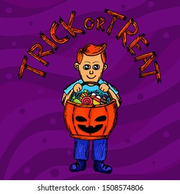 Hand Drawing Happy Halloween Trick or Treat