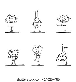 hand drawing happy kid playing