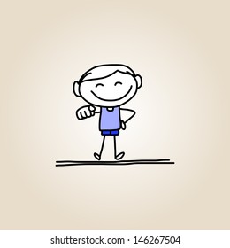 hand drawing happy kid playing