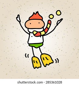 hand drawing happy kids swimming and diving vector illustration