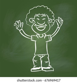 Hand drawing of A Happy Man on textured green board. Education Concept, Vector Illustration
