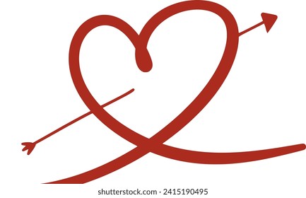 Hand drawing heart and arrow in red and white illustrations, design for valentine's day, sign of I love you