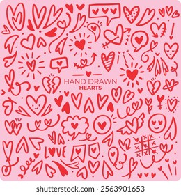 Hand drawing heart doodle big set vector 