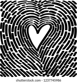 Hand drawing heart in the form of a fingerprint. Hand drawn vector heart sketch for Valentines day design