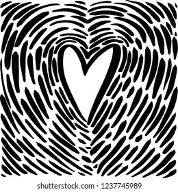 Hand drawing heart in the form of a fingerprint. Hand drawn vector heart sketch for Valentines day design