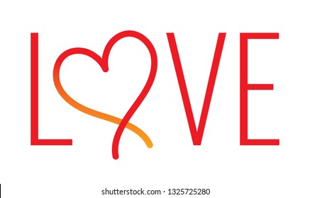 hand drawing heart shape and love word design